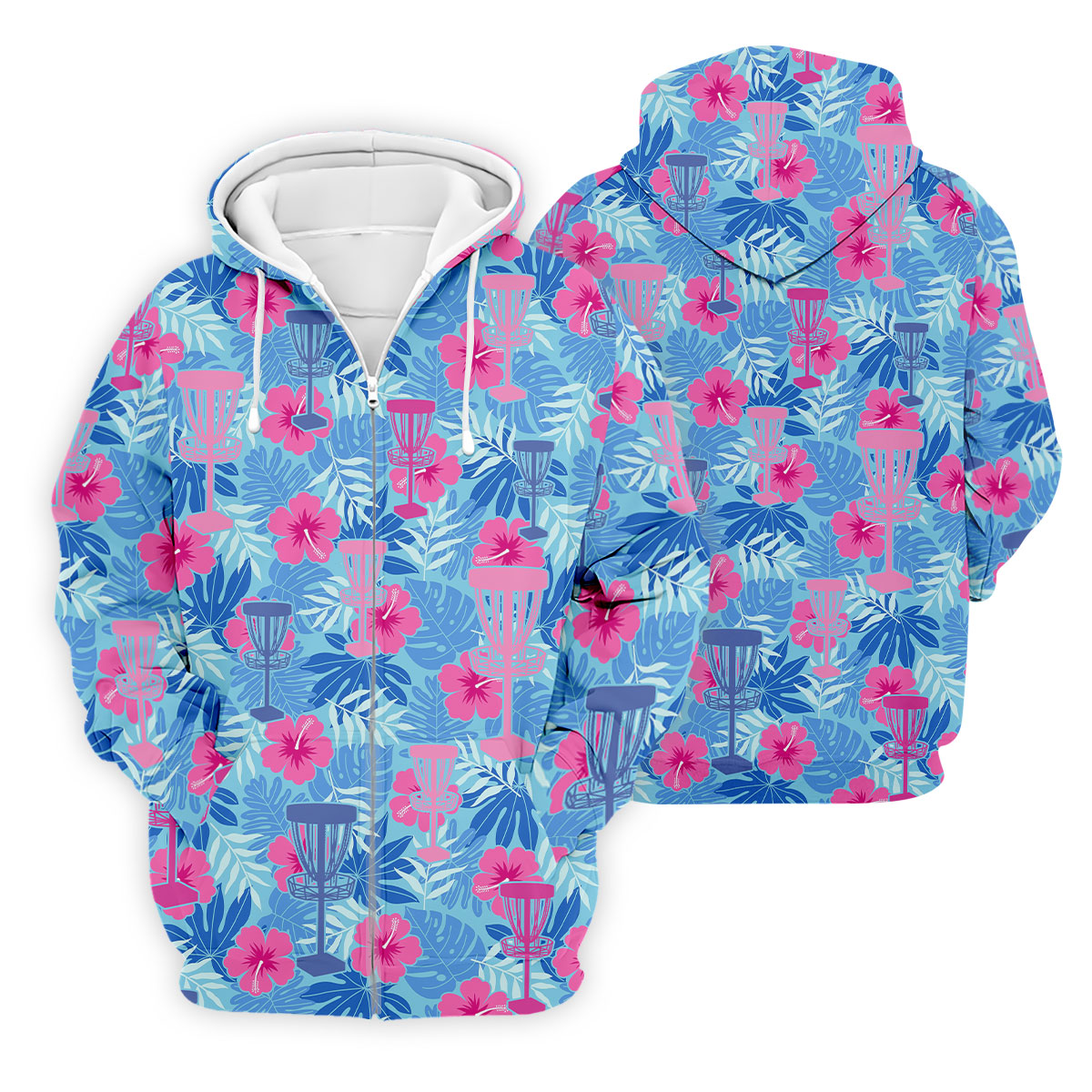 Blue Hibiscus Disc Golf Polo Shirt, Hawaiian Golf Shirt, Mens Golf Shirts
