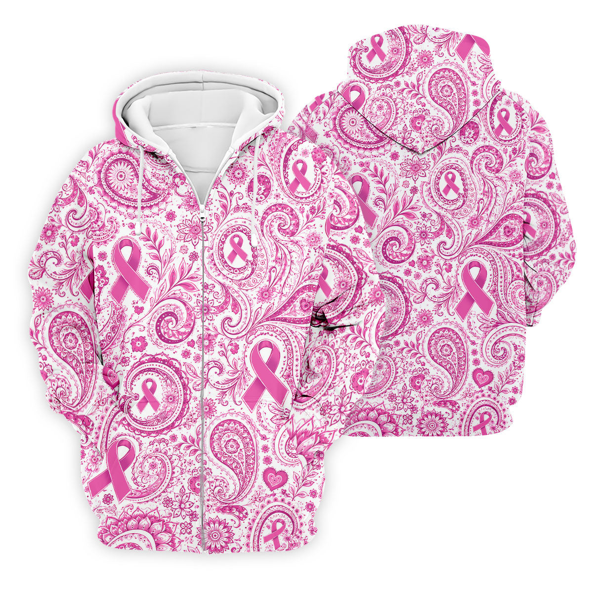 Pink Ribbon Paisley Breast Cancer Golf Polo Shirt, Men's Golf Shirt, Printed Golf Shirts