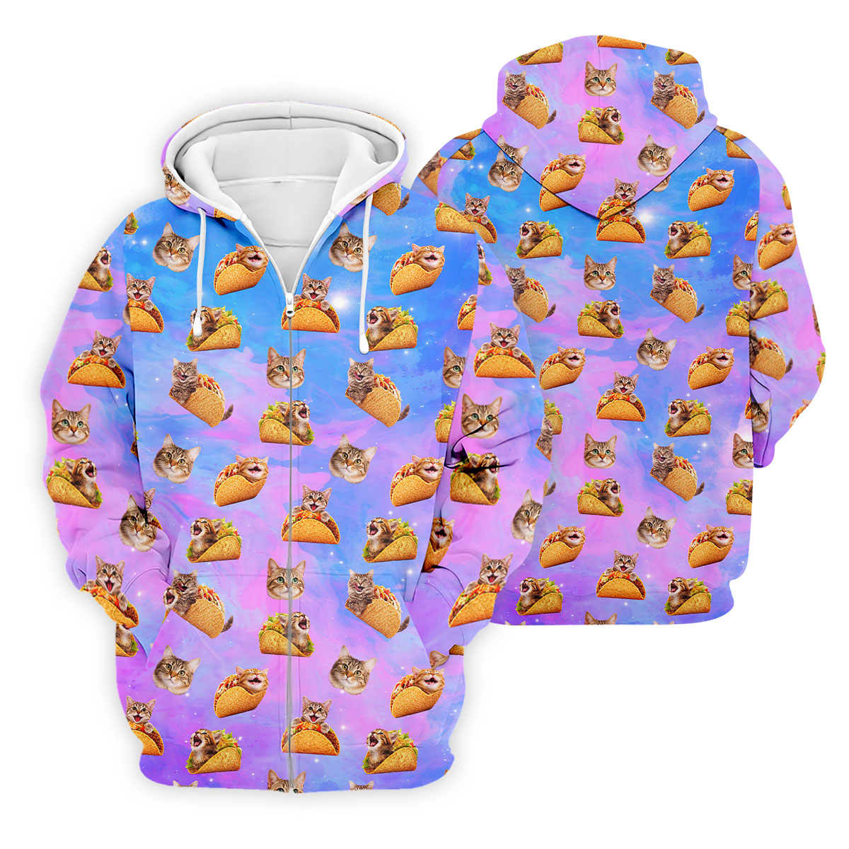 Funny Taco Cat Galaxy Pattern Golf Shirt, Mens Golf Apparel, Polo Shirts For Men