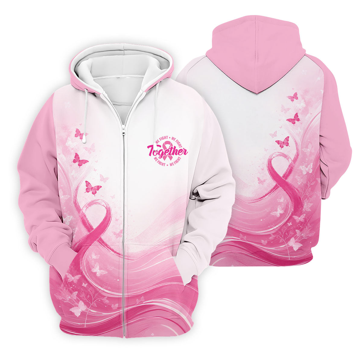 Custom Together We Fight Butterfly Breast Cancer Polo Shirt, Mens Golf Polo, Printed Golf Shirts