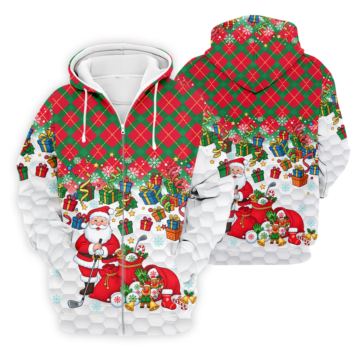 Christmas Santa Golfer and Gifts Polo Shirt, Printed Golf Shirts, Mens Golf Polo