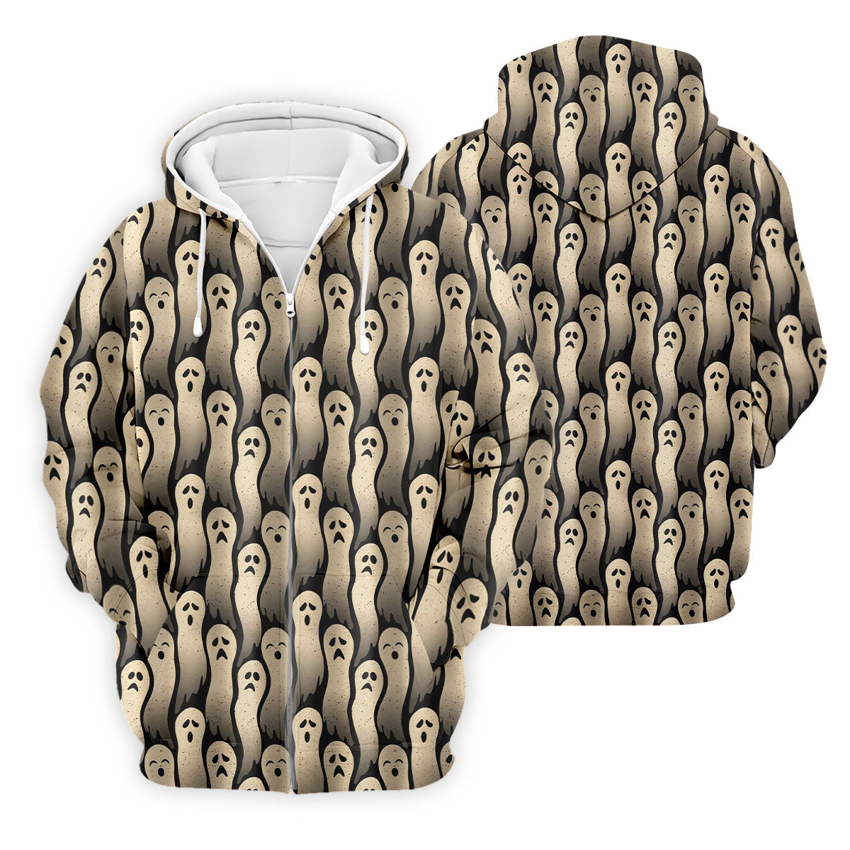 Halloween Ghost Pattern Golf Polo Shirt, Men's Golf Shirts, Hawaiian Golf Shirt