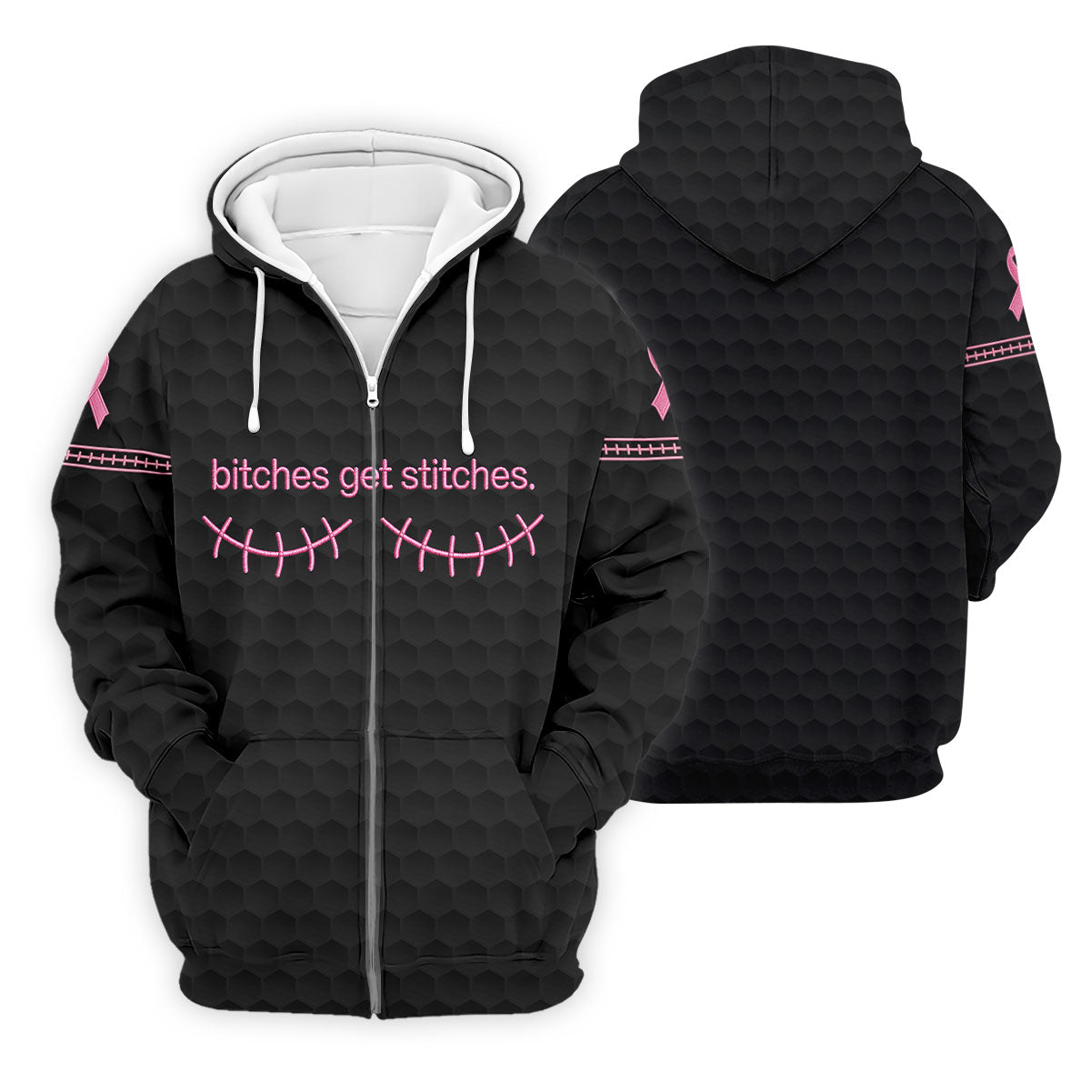 Bitches Get Stitches Breast Cancer Polo Shirt, Golf Shirts For Men, Mens Golf Apparel