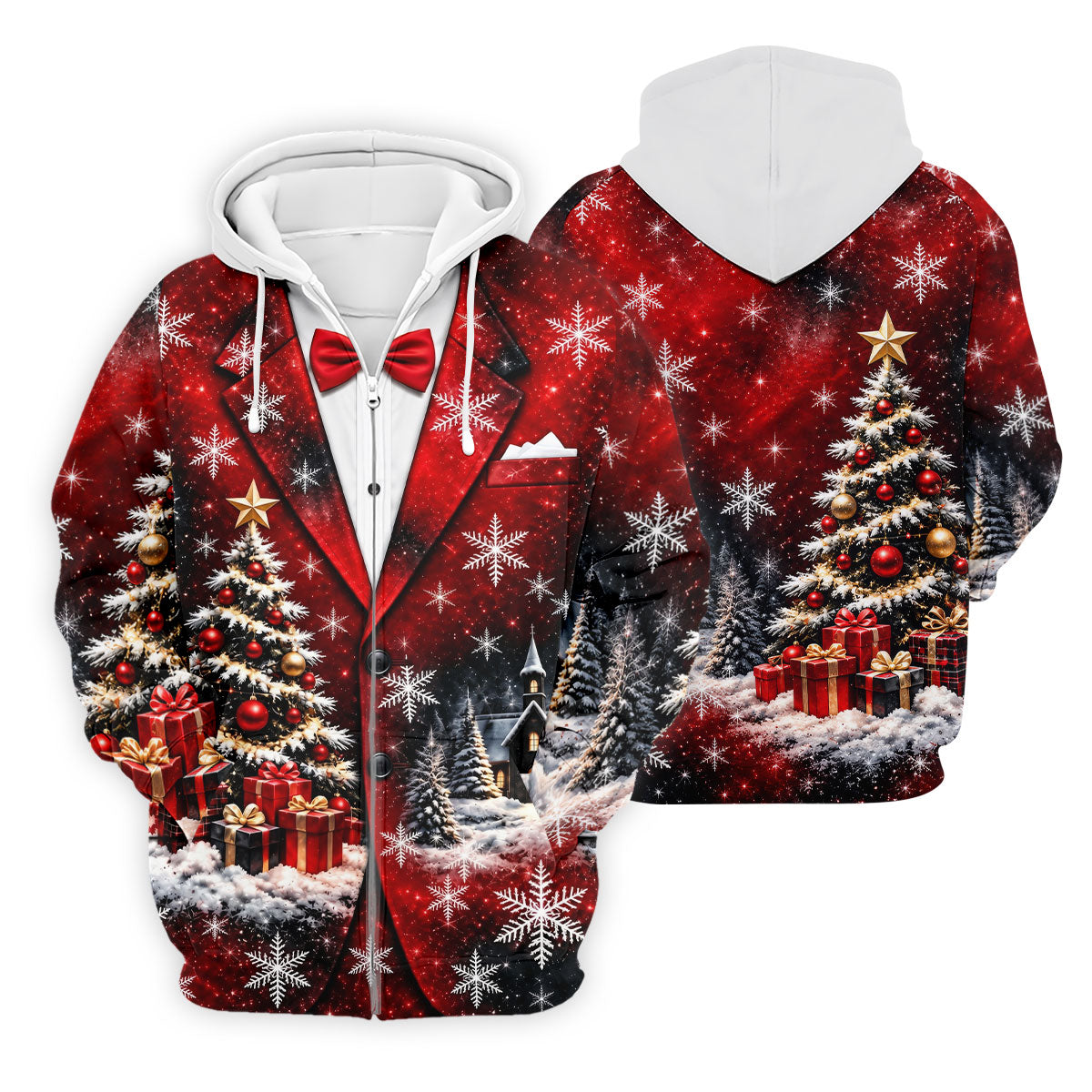 Tuxedo Tree Snowflakes Christmas Golf Shirt, Golf Shirts For Men, Mens Golf Apparel