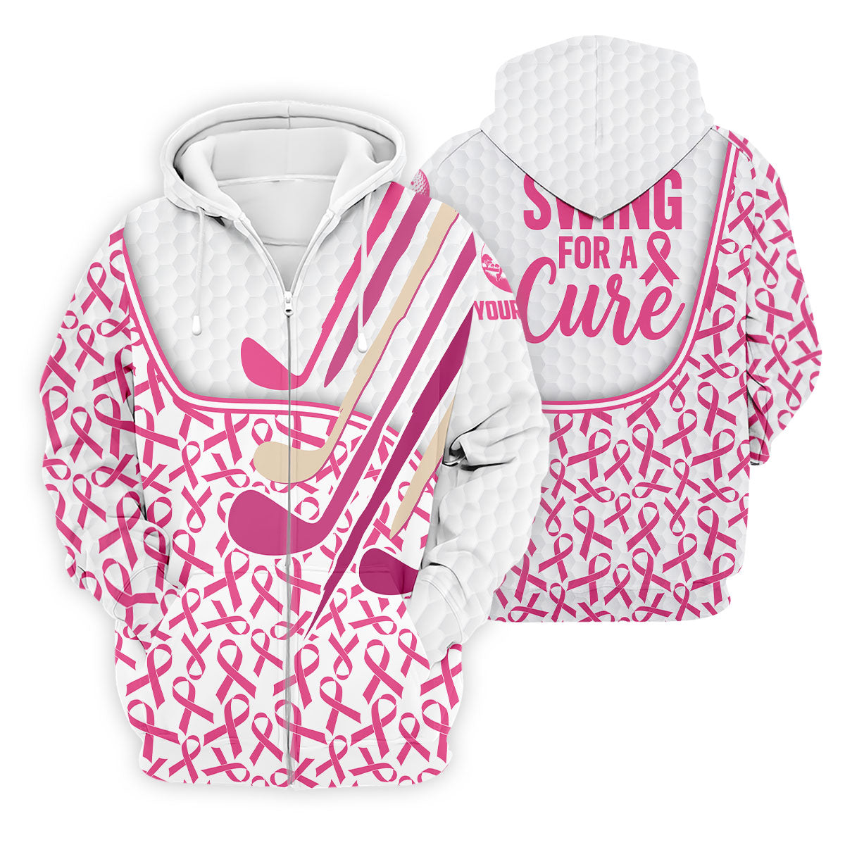 Custom Pink Ribbon Golf Club Breast Cancer Polo Shirt, Mens Golf Polo, Printed Golf Shirts
