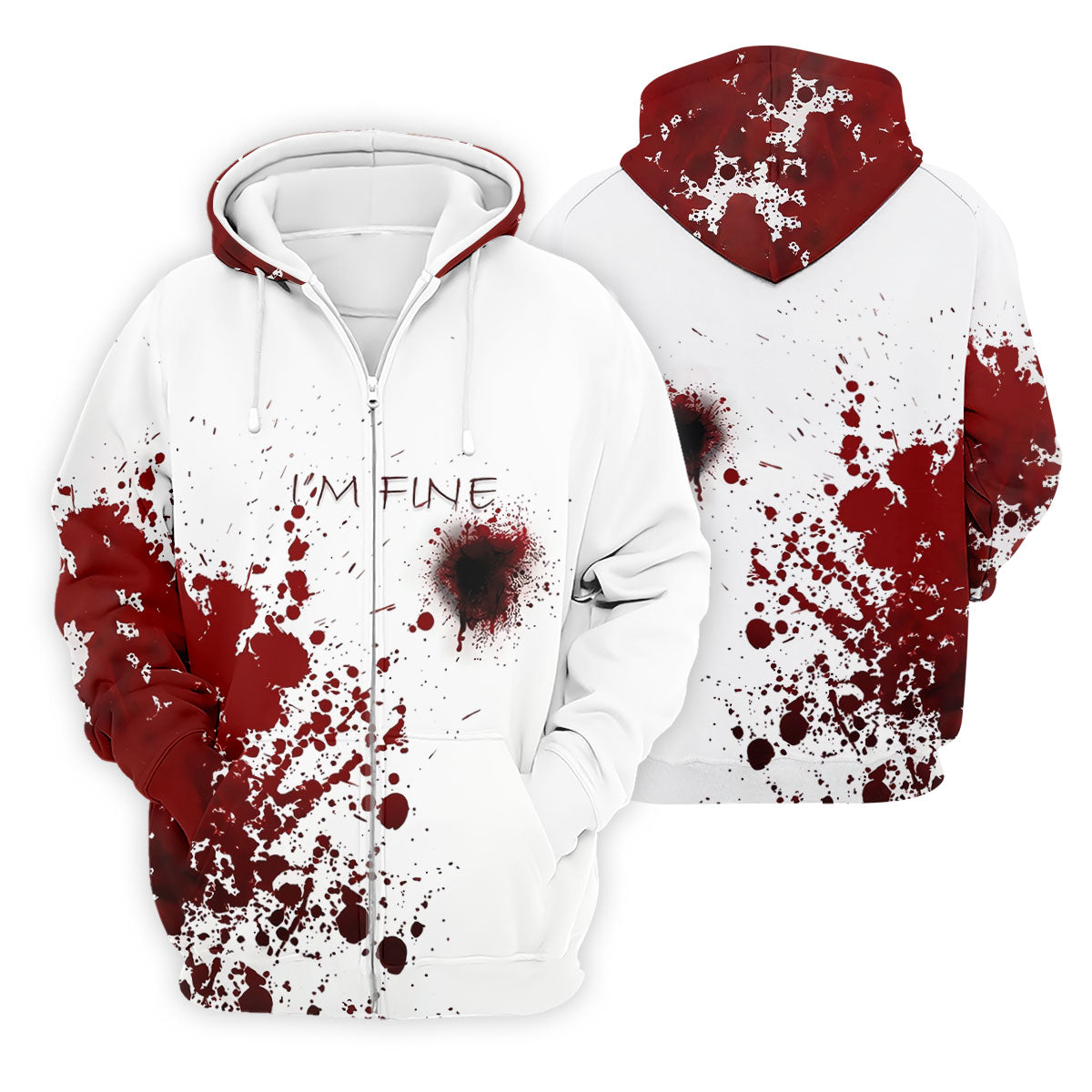 I'm Fine Bloody Splatter Horror Halloween Golf Polo Shirt, Mens Golf Shirts, Printed Golf Shirts
