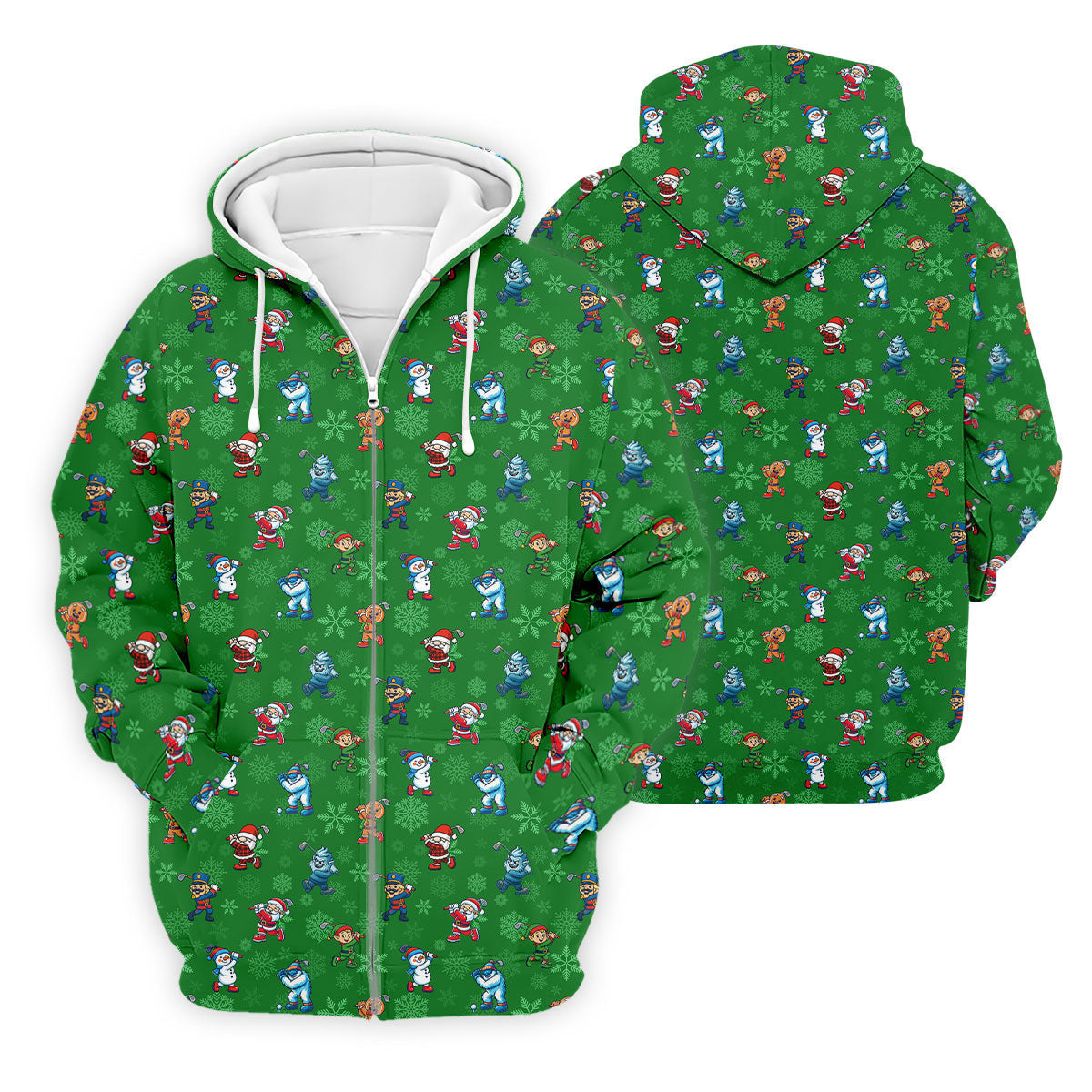 Funny Christmas Characters Golf Pose Green Golf Shirt, Christmas Golf Shirt, Polo Shirts For Men