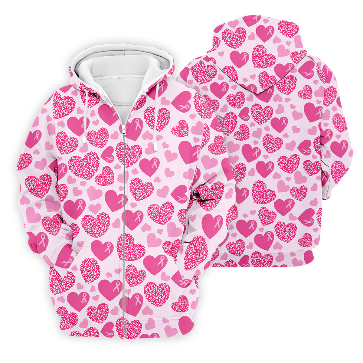 Pink Ribbon Heart Pattern Breast Cancer Polo Shirt, Golf Shirts For Men, Mens Golf Apparel