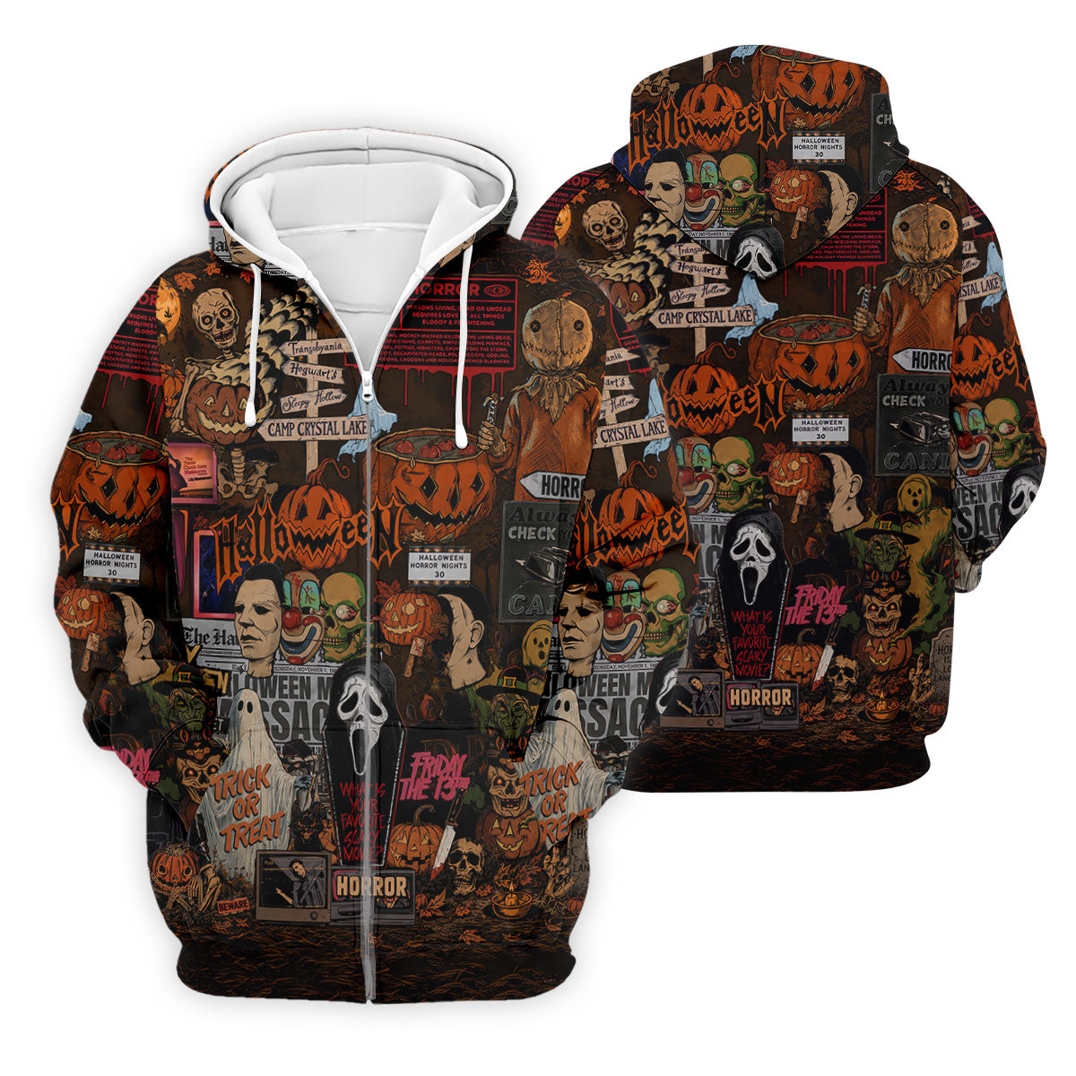 Horror Character Halloween Collage Golf Polo Shirt, Mens Golf Apparel, Polo Shirts For Men