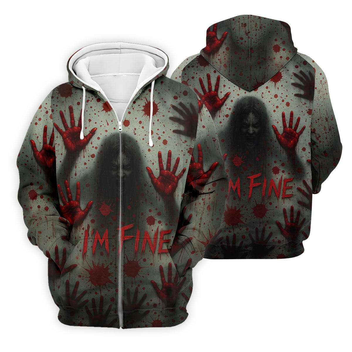 I'm Fine Horror Blood Hand Ghost Halloween Golf Polo Shirt, Printed Golf Shirts For Men