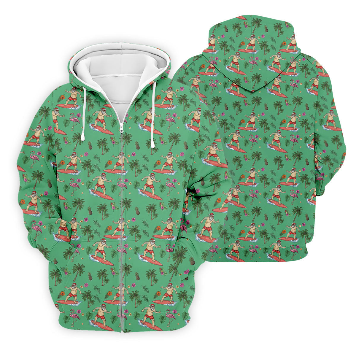 Santa Surfing Flamingo Tropical Golf Shirt, Christmas Golf Shirt, Golf Apparel For Men