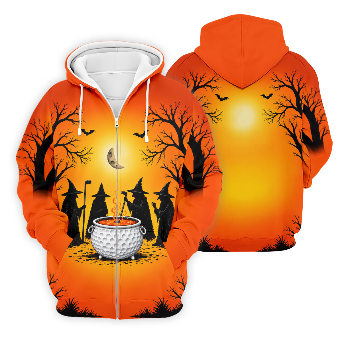 Witch Cauldron Halloween Golf Polo Shirt, Halloween Shirts For Men, Mens Golf Polo