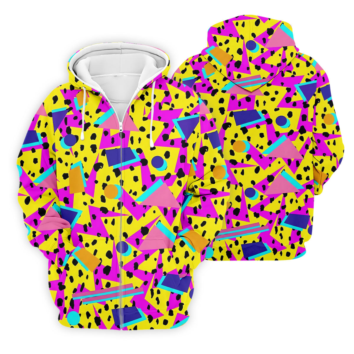 Retro Neon Geometric Shapes Yellow Golf Shirt, Golf Shirts For Men, Mens Golf Apparel, Polo Shirts For Men