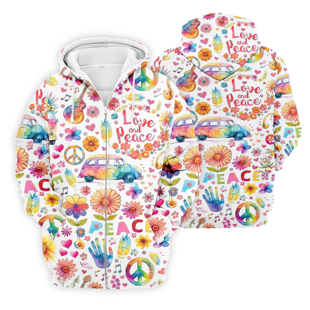 Retro Love Peace Van Floral Hawaiian Golf Shirt, Men's Golf Shirt, Printed Golf Shirts