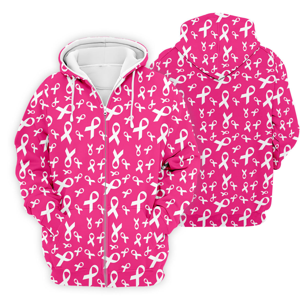 Hot Pink Breast Cancer Awareness Ribbon Polo Shirt, Mens Golf Polo, Printed Golf Shirts