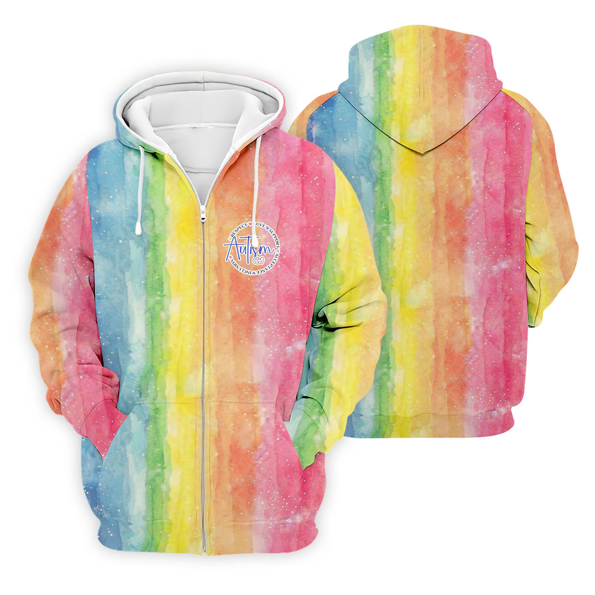 Autism Awareness Watercolor Rainbow Men's Golf Shirt, Polo Shirts For Men, Golf Shirts For Men