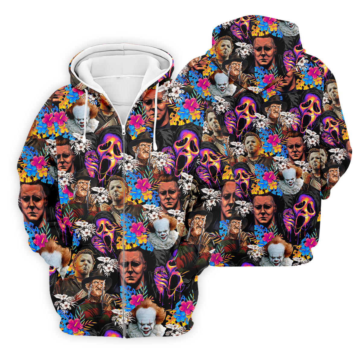 Tropical Horror Character Hawaiian Golf Shirt, Men's Golf Shirt, Halloween Golf Polo