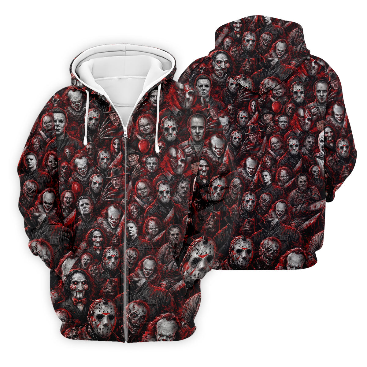 Red Horror Character Clown Collage Golf Polo Shirt, Mens Golf Polo, Printed Golf Shirts