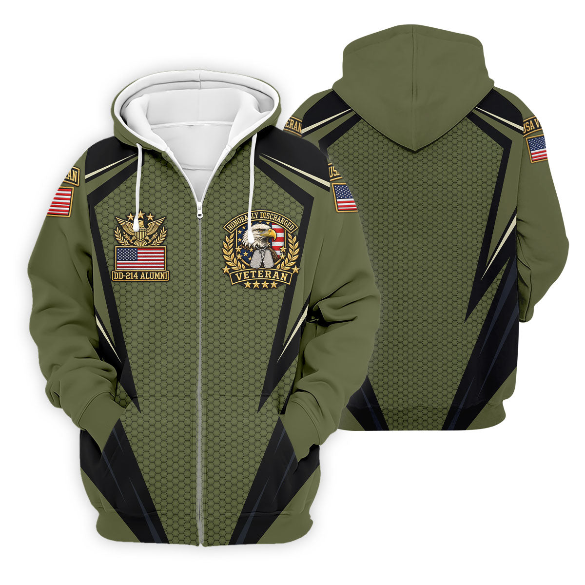DD-214 Olive Hexagon Golf Polo Shirt, Golf Apparel For Men, Veterans Day Golf Shirt