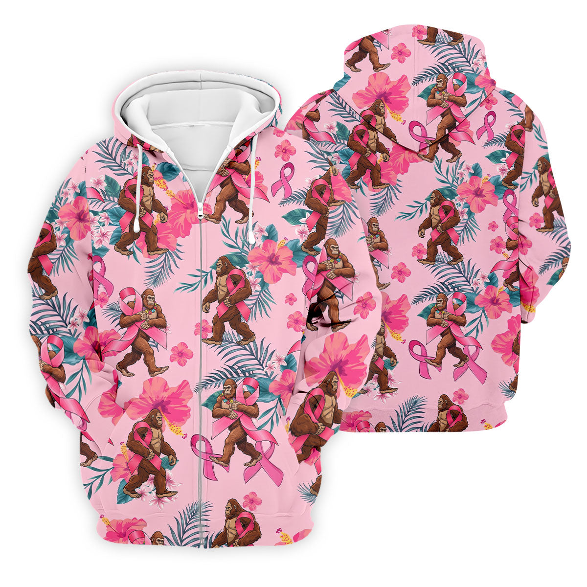 Bigfoot Pink Ribbon Floral Breast Cancer Polo Shirt, Mens Golf Polo, Mens Golf Shirts