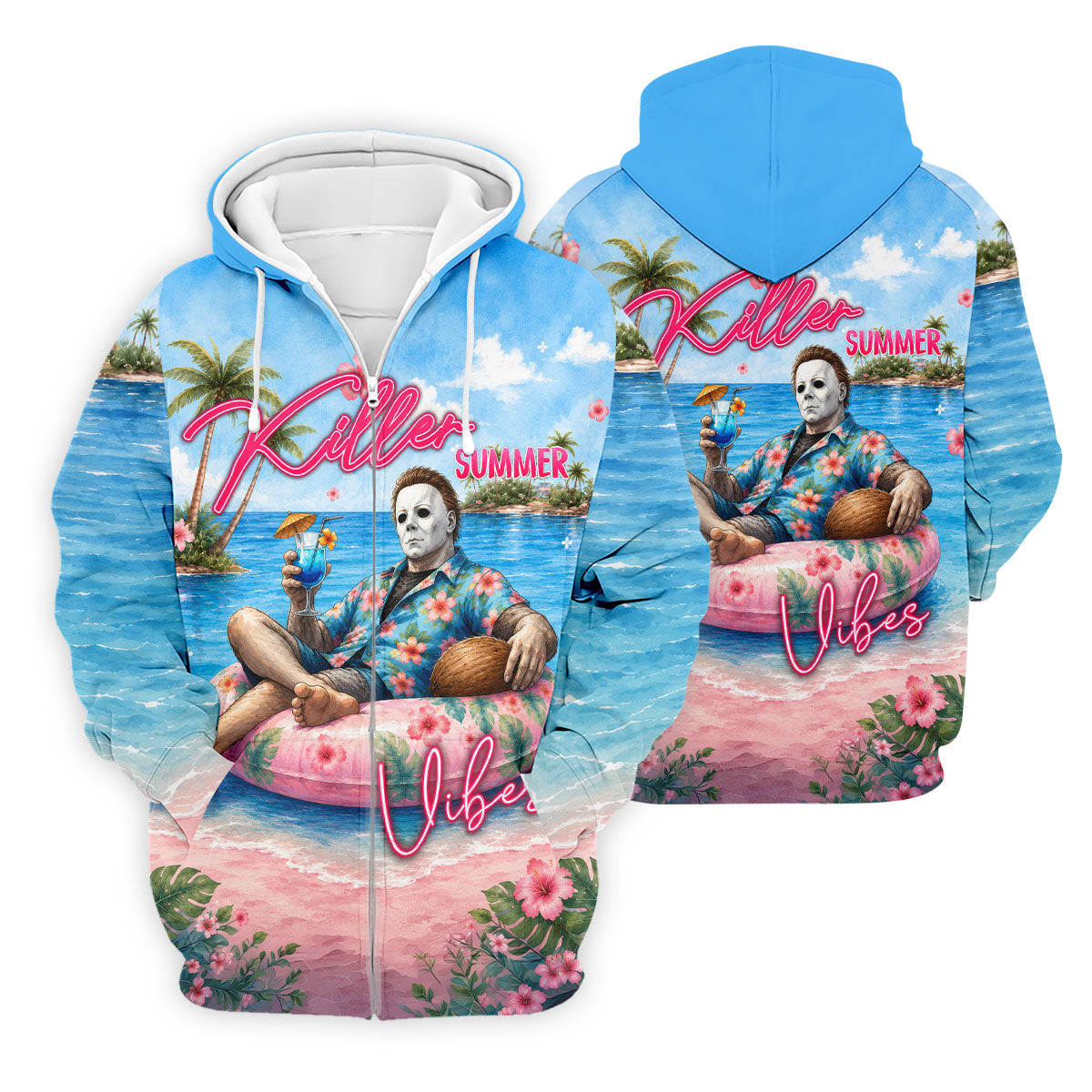 Killer Summer Vibes Tropical Slasher Golf Polo Shirt, Horror Character Men's Golf Shirt, Mens Golf Polo