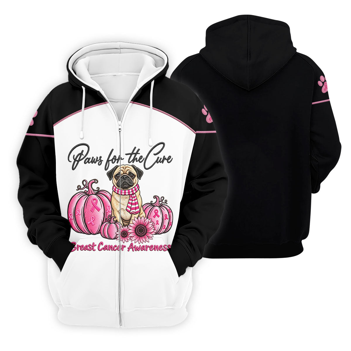 Paws For The Cure Pug Breast Cancer Polo Shirt, Golf Shirts For Men, Mens Golf Apparel
