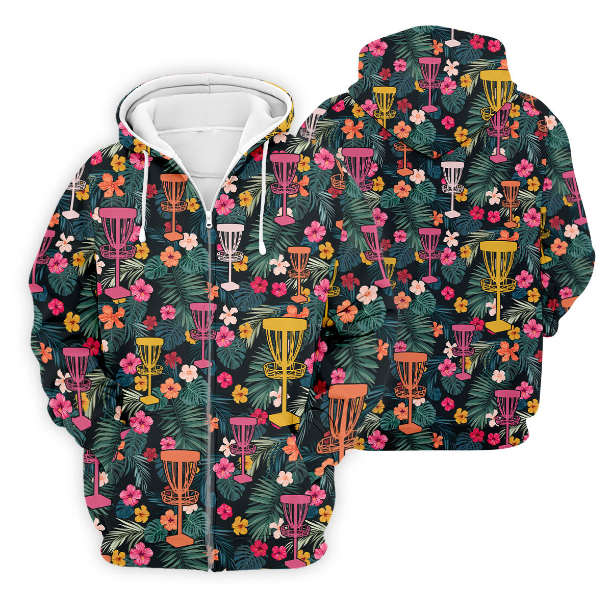 Dark Tropical Disc Golf Basket Polo Shirt, Printed Golf Shirts, Golf Apparel For Men