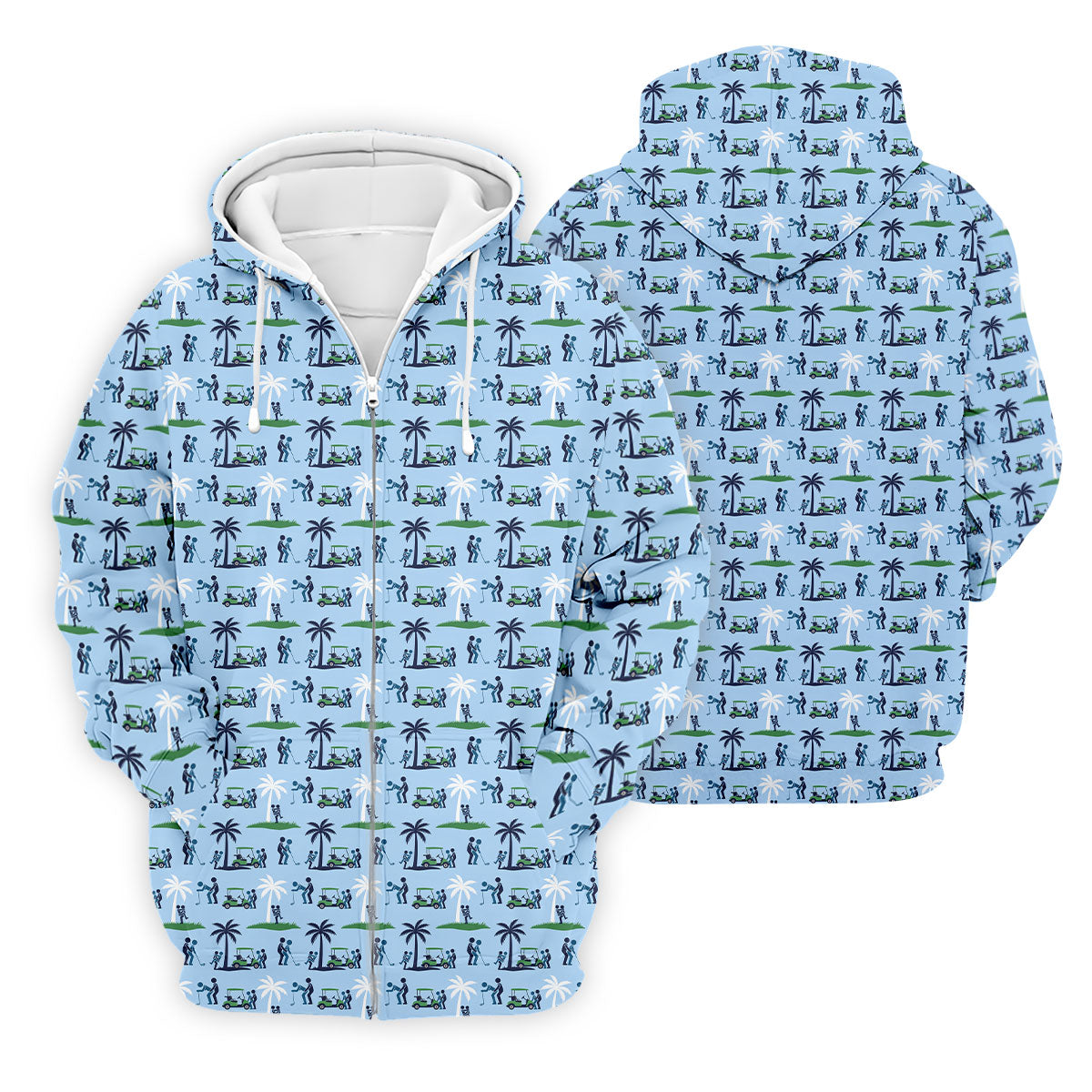 Funny Golf Cart Couple Pattern Men's Golf Shirt, Hawaiian Golf Shirt, Golf Apparel For Men