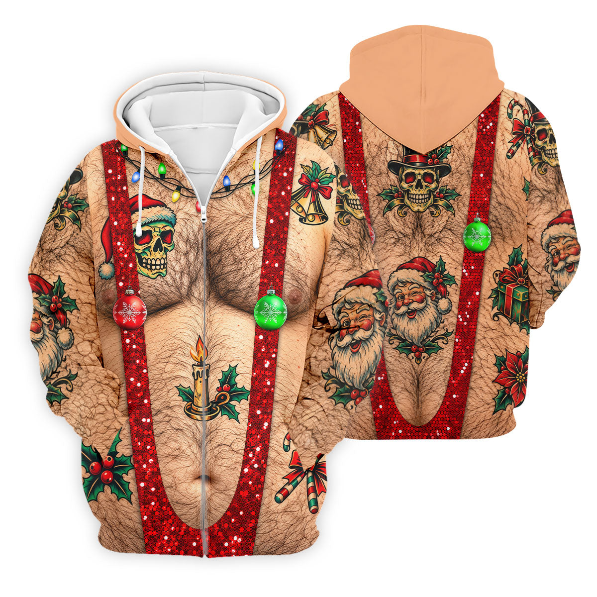 Santa Skull Hairy Chest Christmas Golf Shirt, Mens Golf Polo, Golf Shirts For Men