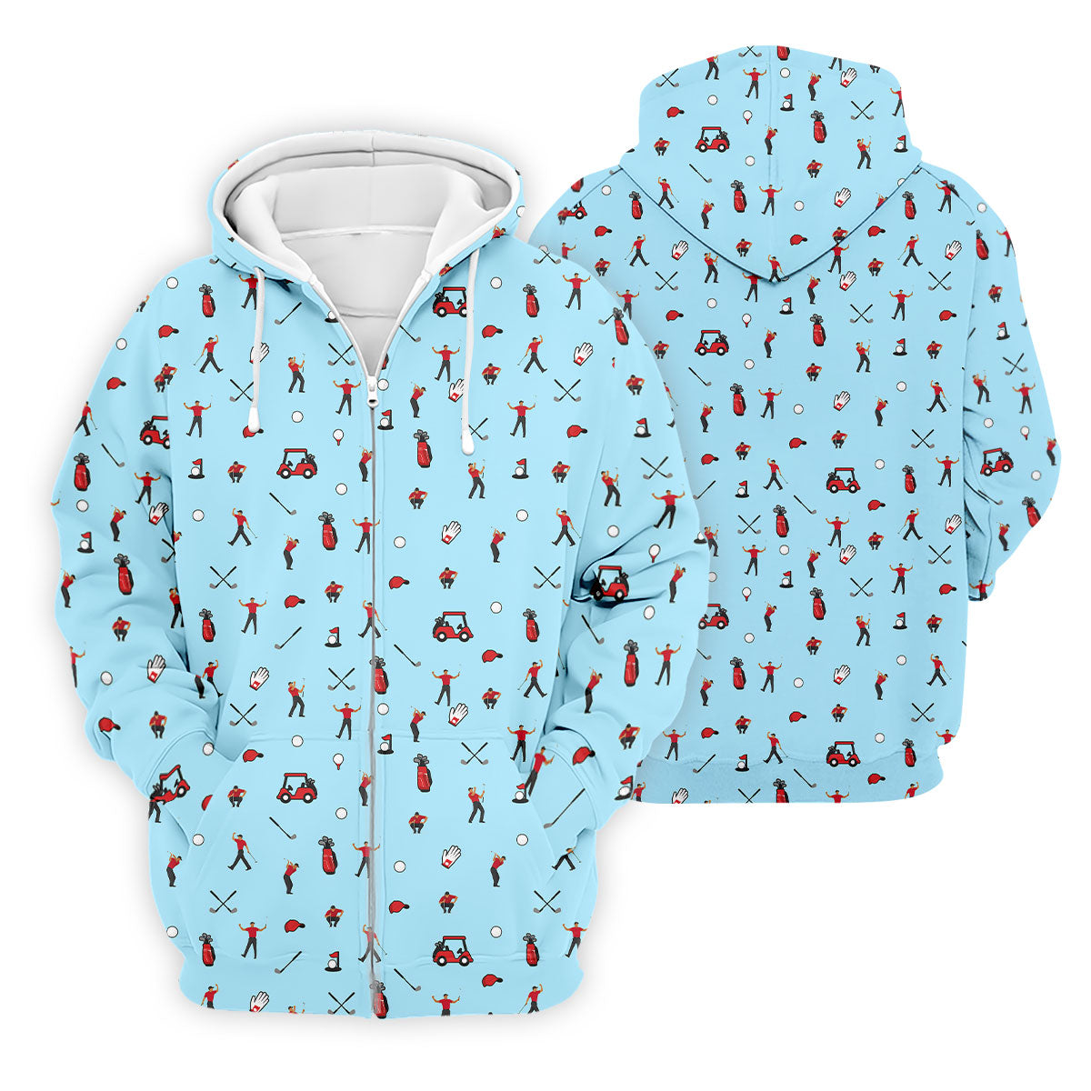 Blue Golf Player Pattern Polo Shirt, Golf Polo Shirts For Men, Printed Golf Shirts