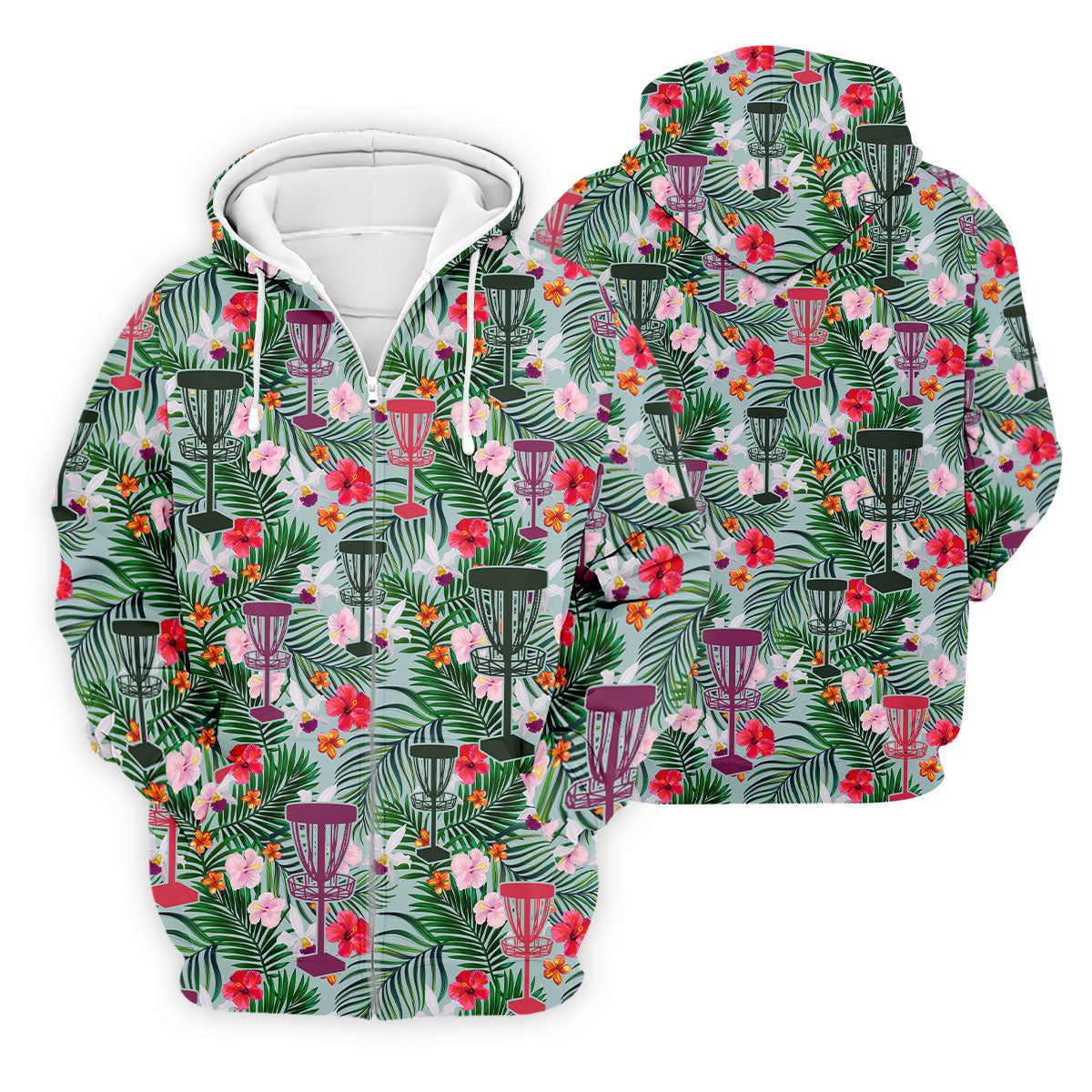 Tropical Disc Golf Basket Floral Polo Shirt, Hawaiian Golf Shirt, Golf Polo Shirts For Men