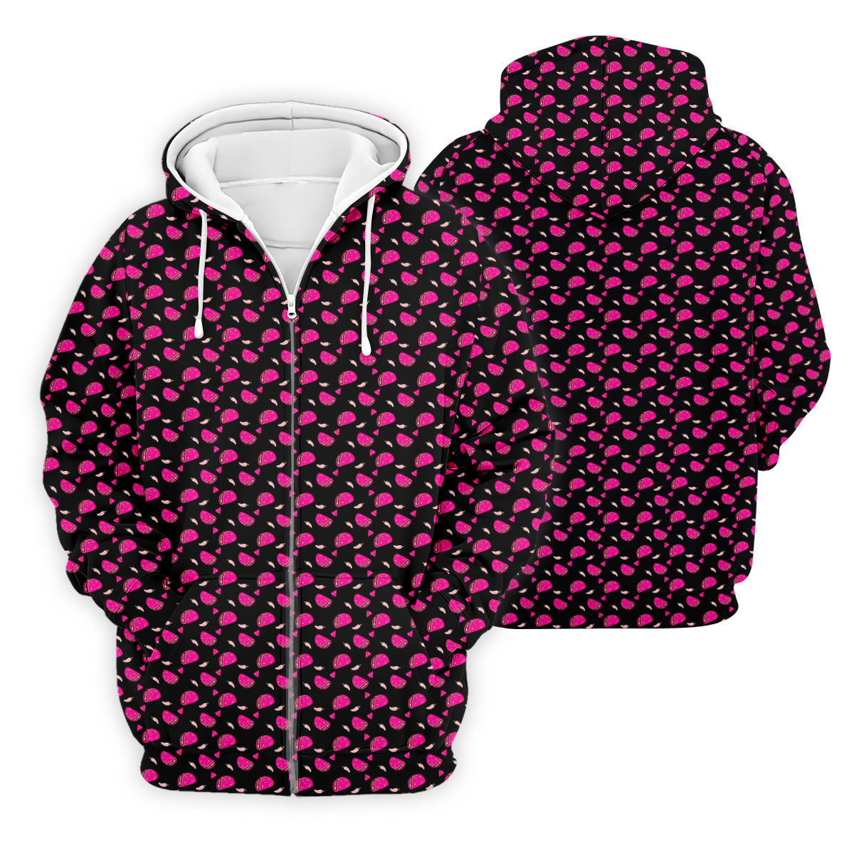 The Pink Taco Seamless Pattern Black Golf Shirt, Golf Tops For Men, Tacos Lover Golf Gift For Men
