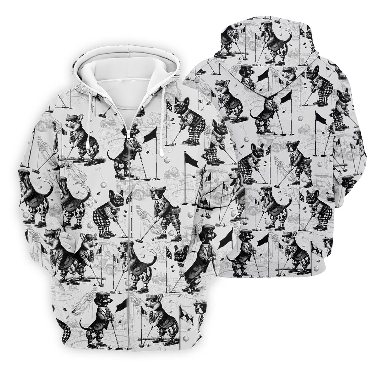 Vintage Golfing Dogs Pattern Golf Polo Shirt, Mens Golf Shirts, Golf Apparel For Men