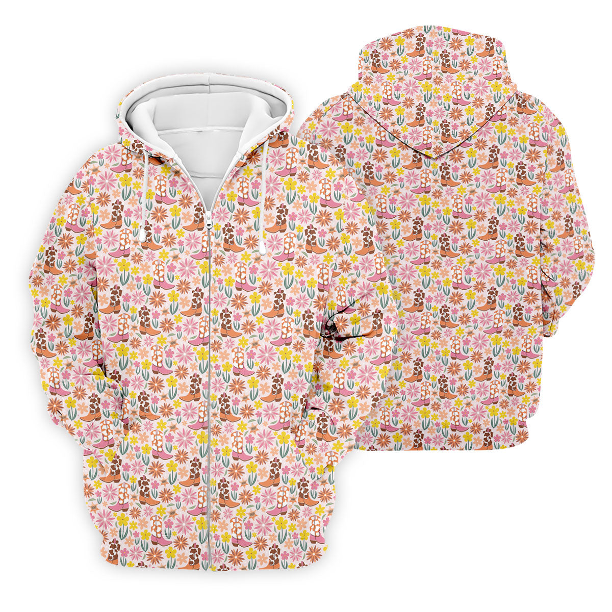 Pink Floral Cowgirl Boots Pattern Golf Polo Shirt, Mens Golf Polo, Golf Shirts For Men