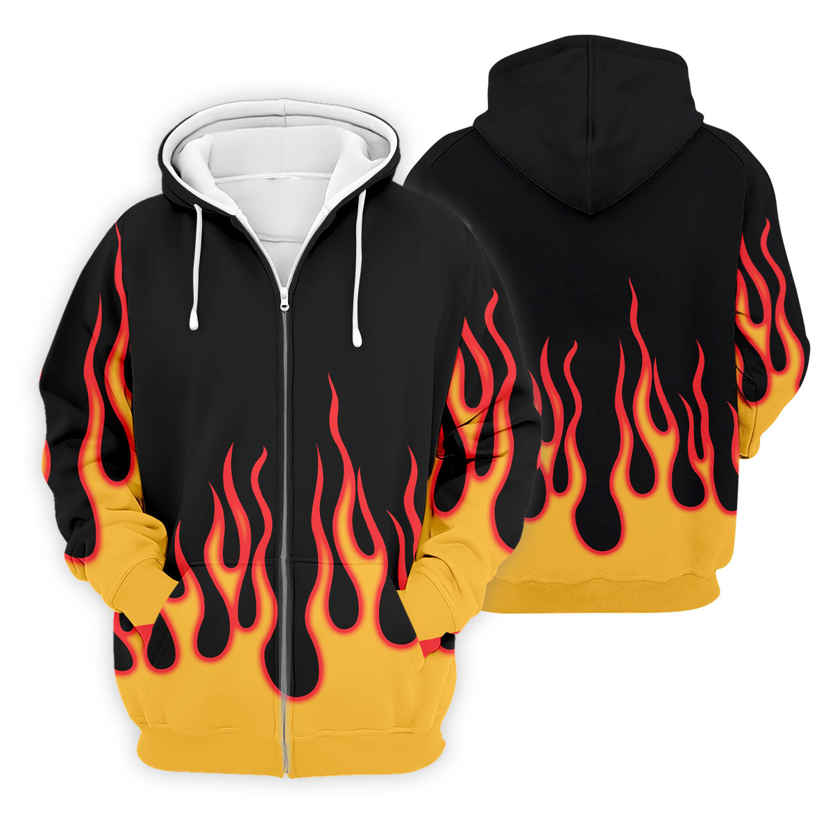 Black Red Yellow Flame Sleeve Golf Shirt, Hawaiian Golf Shirt, Mens Golf Shirts