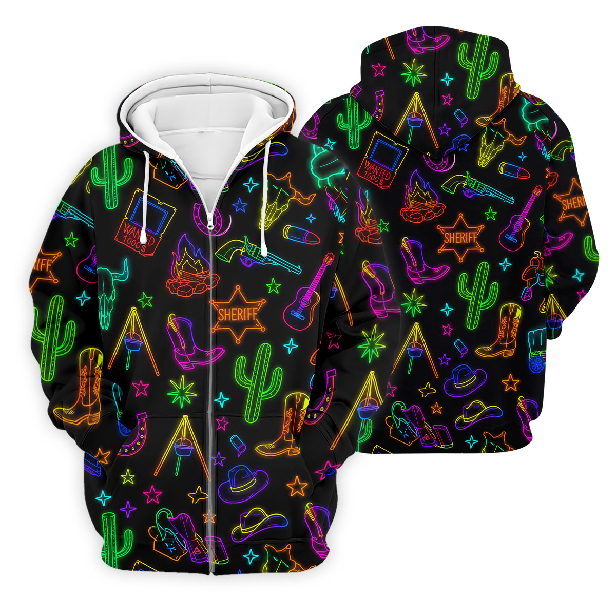 Neon Western Cowboy Pattern Golf Polo Shirt, Men's Golf Polo, Hawaiian Golf Shirt