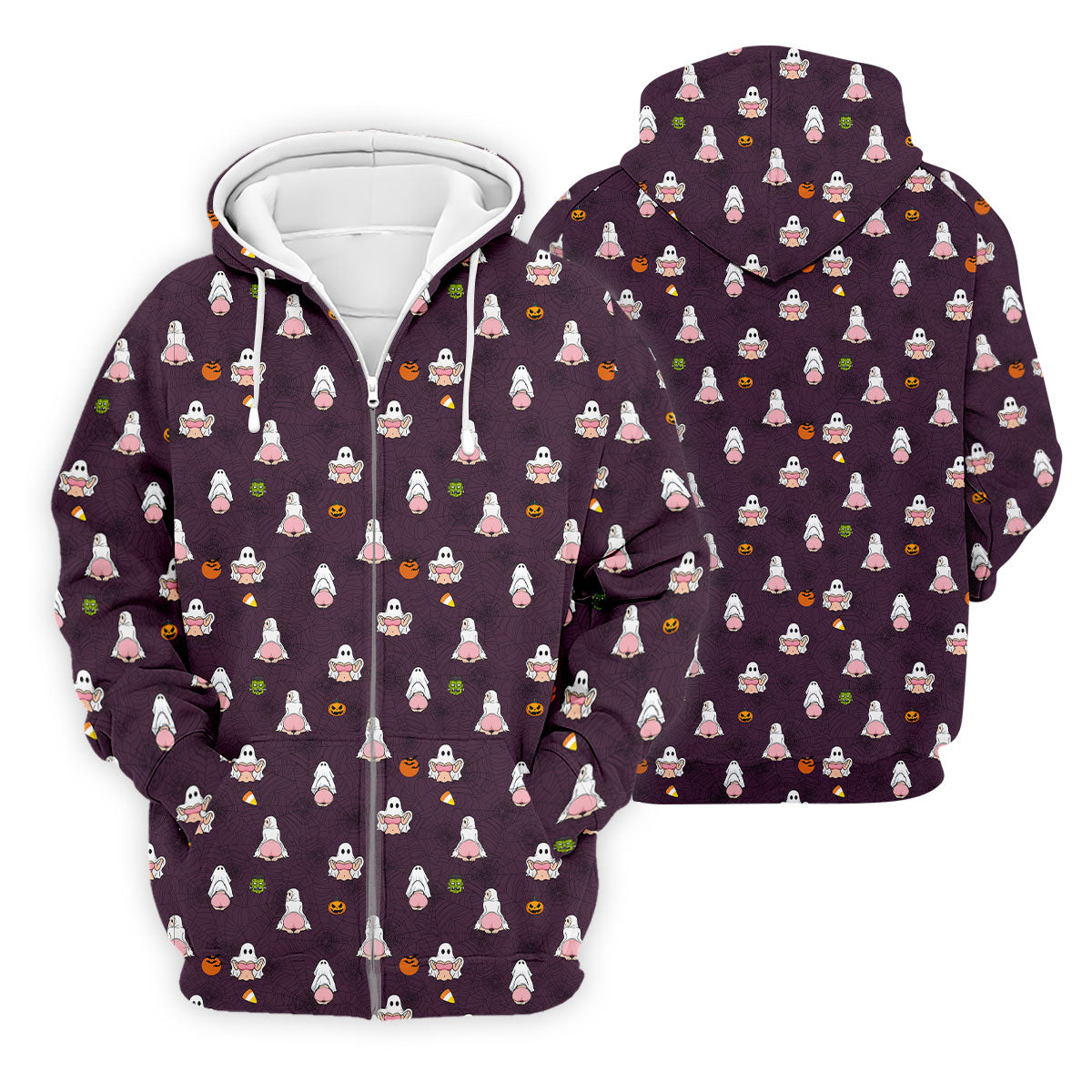 Cute Ghost Butt Halloween Pattern Golf Polo Shirt, Mens Golf Polo, Printed Golf Shirts