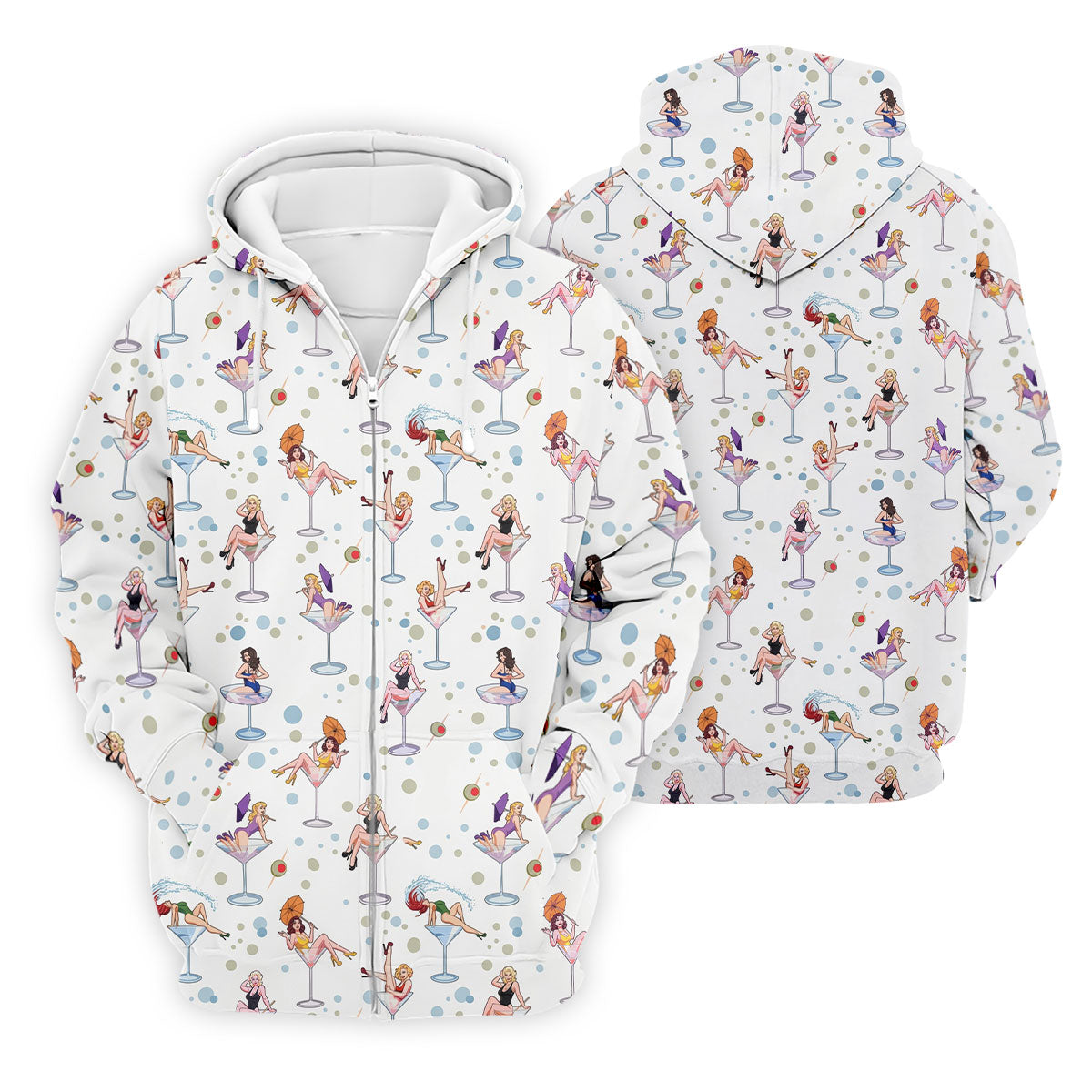 Retro Pin Up Martini Cocktail Hawaiian Golf Shirt, Golf Shirts For Men, Hawaiian Golf Shirt
