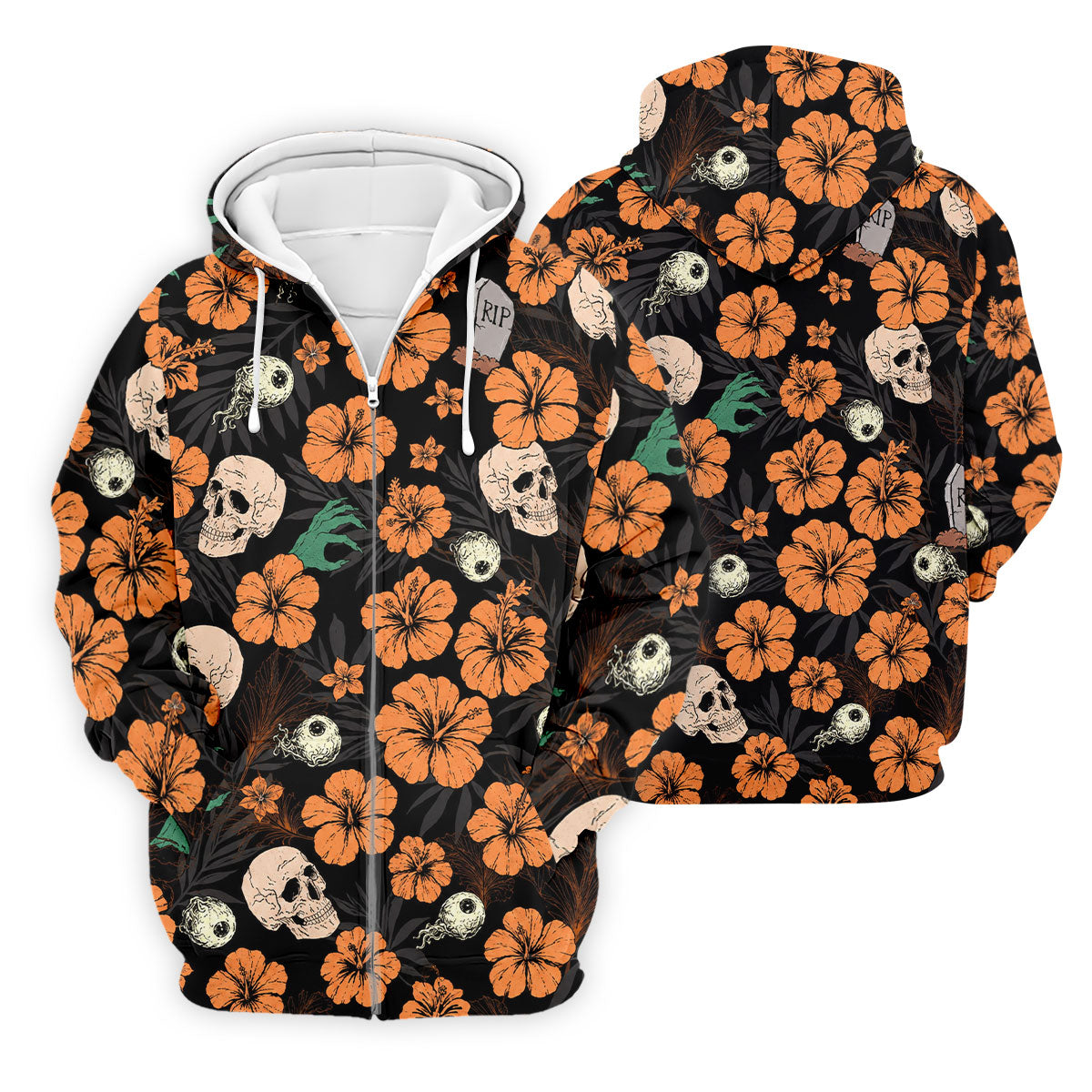 Halloween Skull Hibiscus Floral Pattern Golf Polo Shirt, Golf Polo Shirts For Men, Mens Golf Apparel