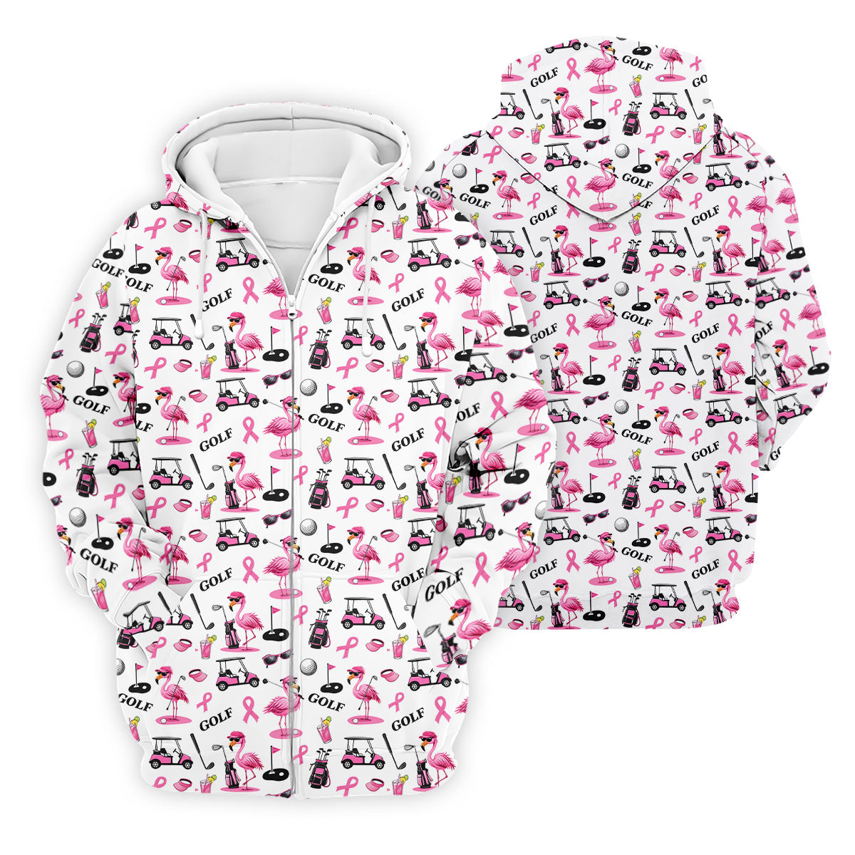 Pink Flamingo Golf Breast Cancer Polo Shirt, Golf Shirts For Men, Mens Golf Apparel