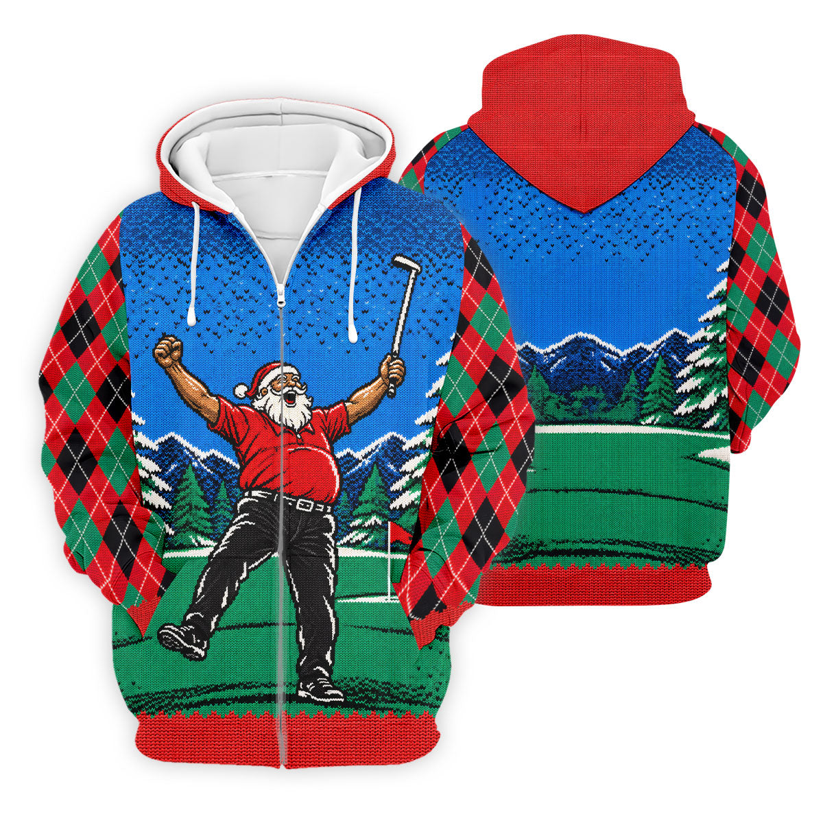 Cheering Santa Golf Scene Christmas Golf Shirt, Mens Golf Polo, Golf Shirts For Men