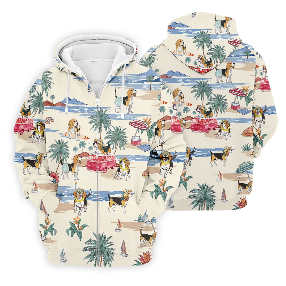 Cute Beagle Beach Vacation Tropical Golf Polo Shirt, Hawaiian Golf Shirt, Golf Shirts For Men