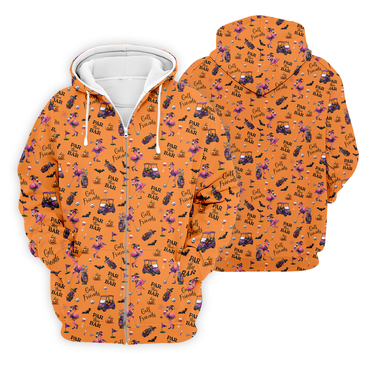Orange Par Then Bar Flamingo Halloween Shirt, Golf Polo Shirts For Men, Printed Golf Shirts