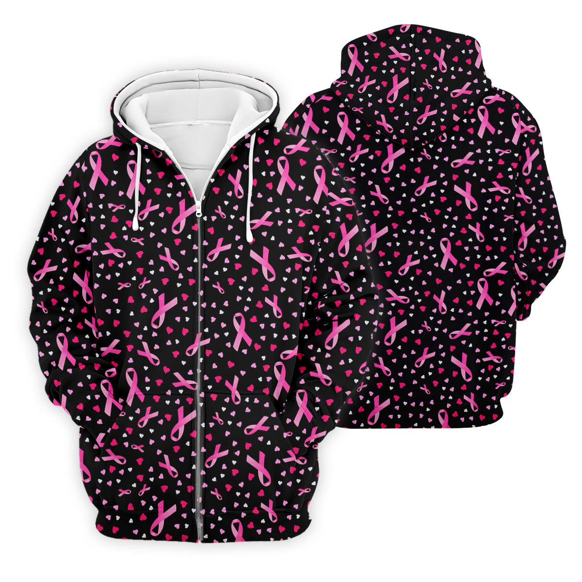 Black Pink Ribbon Heart Breast Cancer Polo Shirt, Golf Shirts For Men, Mens Golf Apparel