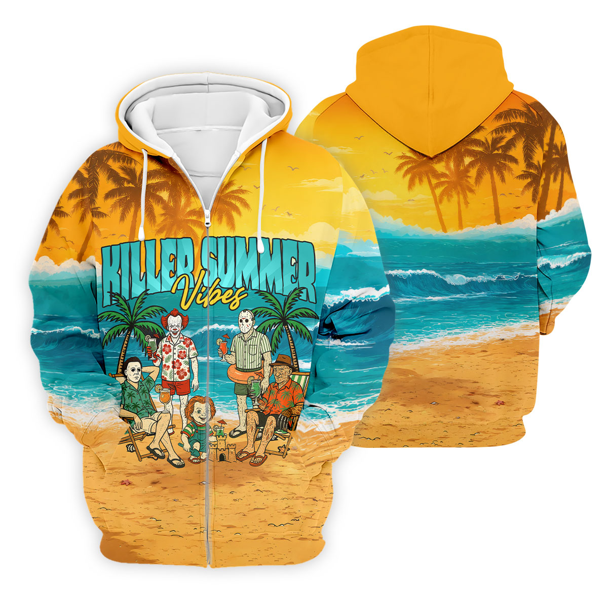 Killer Summer Vibes Horror Beach Party Golf Hawaiian Shirt, Men's Golf Shirt, Mens Golf Polo