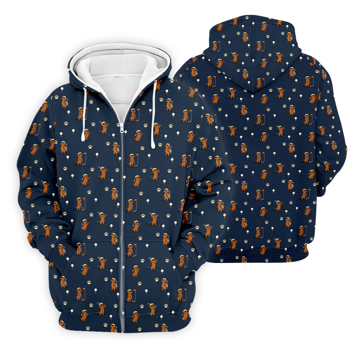 Cartoon Dachshund Golfer Pattern Golf Polo Shirt, Men's Golf Shirt, Golf Apparel For Men