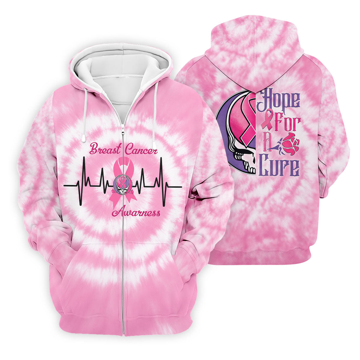 Hope For A Cure Tie Dye Skull Breast Cancer Polo Shirt, Mens Golf Polo, Printed Golf Shirts