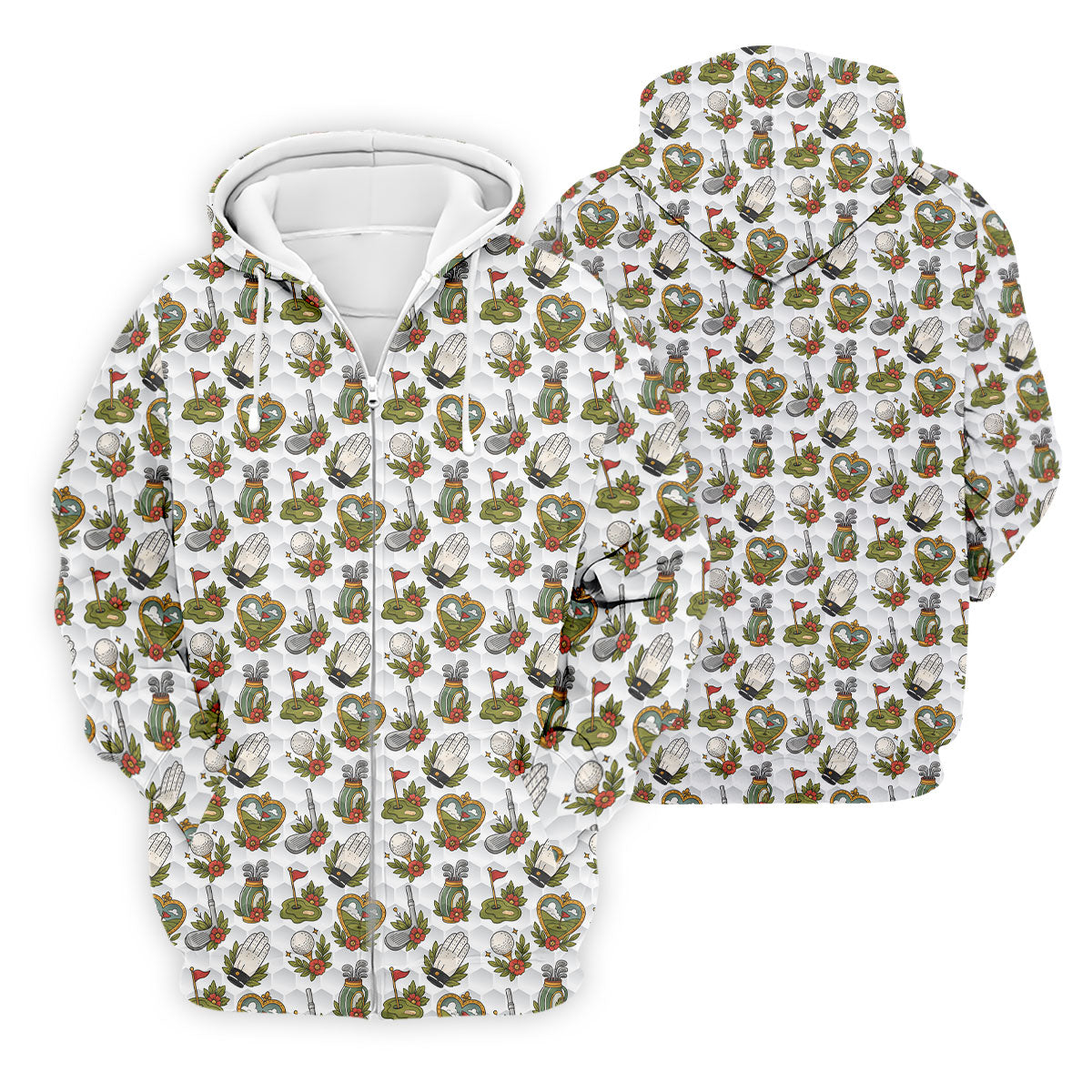 Floral Golf Club Pattern White Hawaiian Golf Shirt, Men's Golf Shirt, Golf Apparel For Men