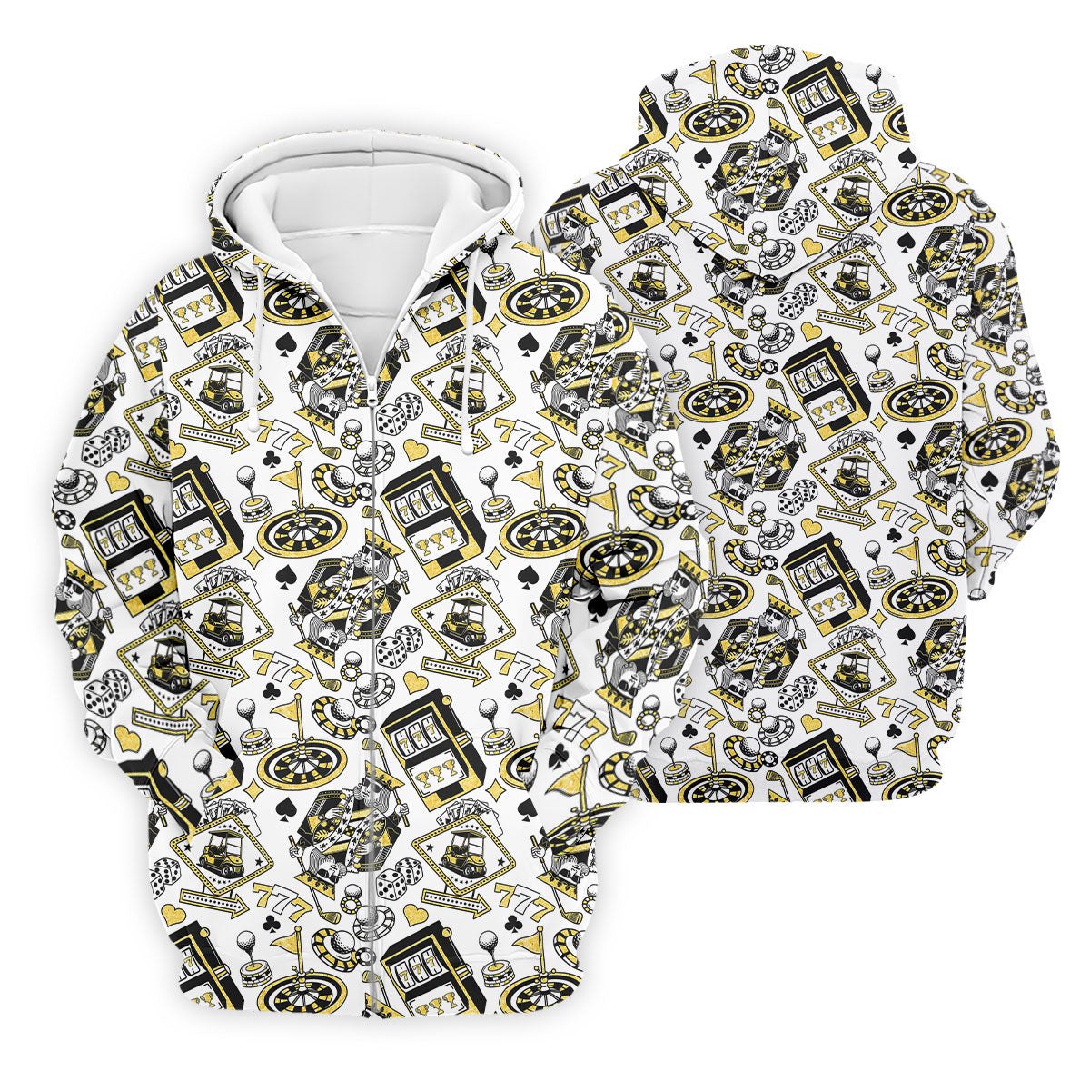 Casino Golf Pattern White Hawaiian Golf Polo Shirt, Mens Polo Shirts, Golf Shirts For Men