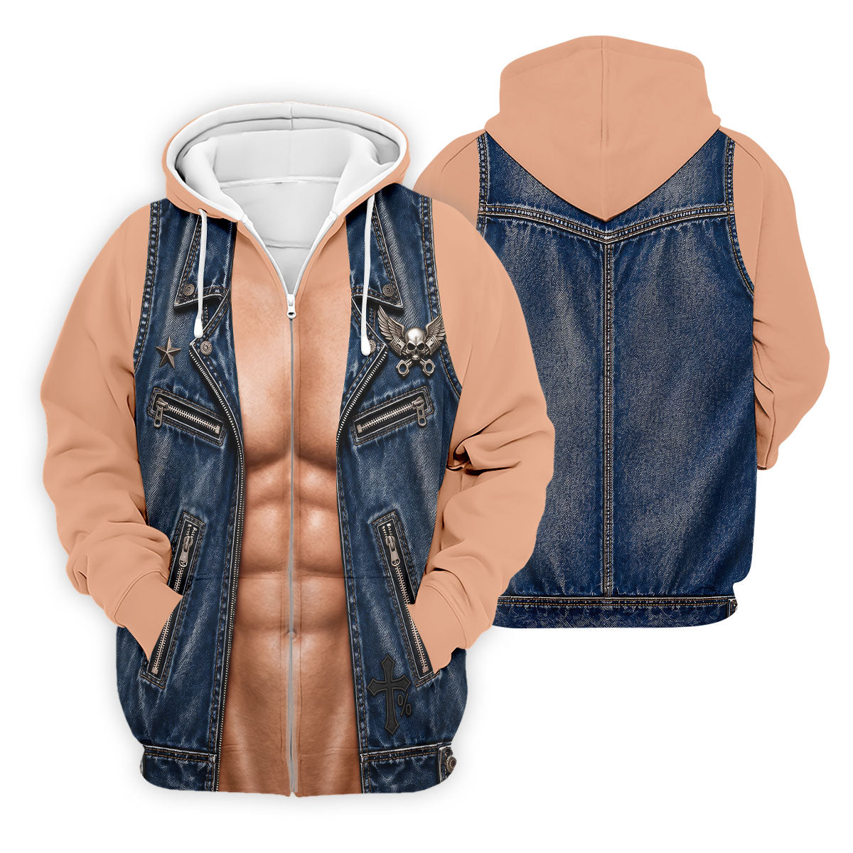 Blue Denim Vest Illusion Golf Polo Shirt, Golf Shirts For Men, Mens Golf Apparel
